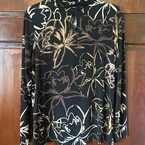 Susan Graver Floral Black and Gold Women's Top